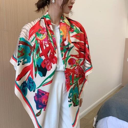 130*130cm New Silk Scarves Women Foulard Head Scarf Ladies Shawl Wrap Muffler Pareo Bandanna Female silk Hijab Poncho beach