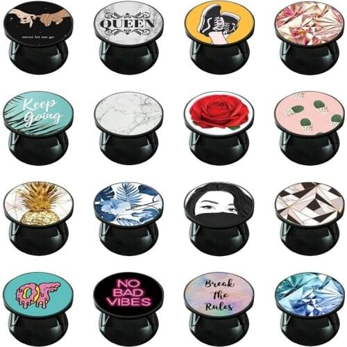 Black Phone Holder Foldable Tablets and Desk Stand Phone Finger Ring Easy Expanding Stand Grip