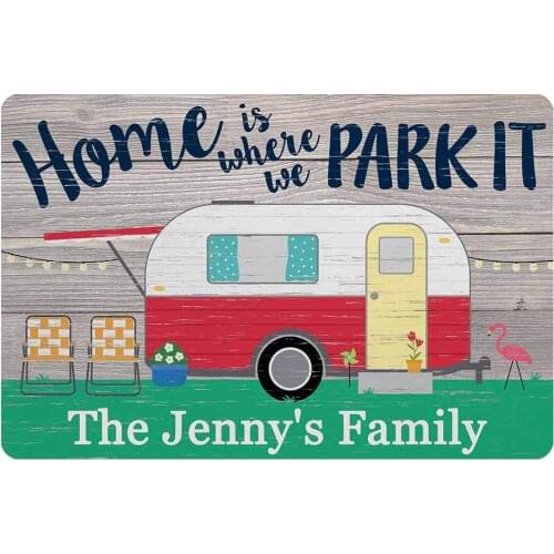 Custom Door Mat, Personalized Rug Welcome Friends Doormat Door Happy Camper Mat Floor Rug Indoor Outdoor Front Entrance Non Slip