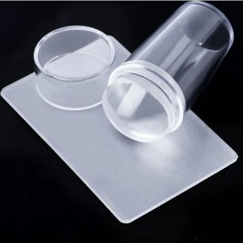 BX0F Clear Jelly Soft Silicone Head Round Nail Art Stamping Stamper with Scraper Plate Manicure Tools DIY Nail Art Kit