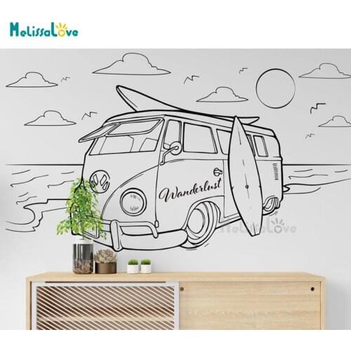 Retro Bus Wanderlust Decal Vintage Van House Gift Beach Hotel Decor Removable Vinyl Wall Art Sticker Mural BD459
