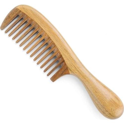 Handmade Natural Green Sandalwood Hair Combs - Anti-Static Sandalwood Scent Natural Hair Detangler Wooden Comb (Wide Tooth)