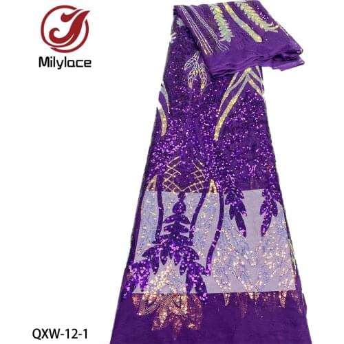 Nigerian Sequins Lace Fabric 2021 High Quality Lace French Tulle Lace Net African Embroidery with Sequins for Wedding QXW-12