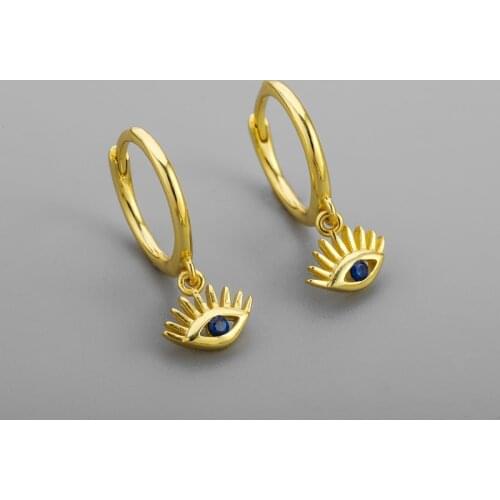 925 Sterling Silver Blue CZ Eyes Hoop Earring For Women Men Korean Fashion Jewelry New Gifts 2021