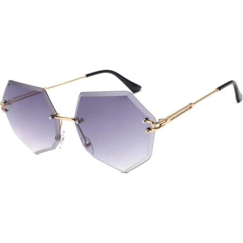 Brand Designer Round Sunglasses Women Oversized Polygon Gradient Brown Pink Rimless sun glasses For female UV400 2021
