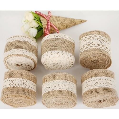 2m/lot Burlap Ribbon Vintage Wedding Accessories Jute Hessian Rustic Lace For Wrap Packing Weddings Events Party Favors Birthday