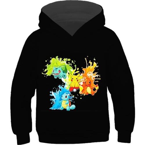 2021 Boy Hoodies Spring Autumn 4-14T Harajuku Cartoon Pikachu Comfy Tops Kids Anime clothes Baby Clothes Pokemon- Hoodie