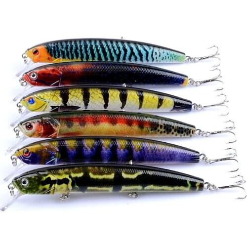 6Pcs/Lot 12.5cm/15.9g 3D Painting Minnow Fishing Lure Hard Baits Artificial Isca With 3 Treble Hooks Wobblers For Fishing Gear