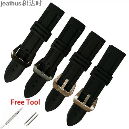 Jeathus watchband black Silicone Rubber waterproof strap diver sports bracelet replace for diesel fossil seiko casio watch band
