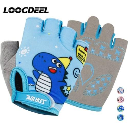 LOOGDEEL Half Finger Kids Cycling Gloves Boys Girls Children Outdoor Sports Printing Gloves Child Mountain Bike Bicycle Gloves