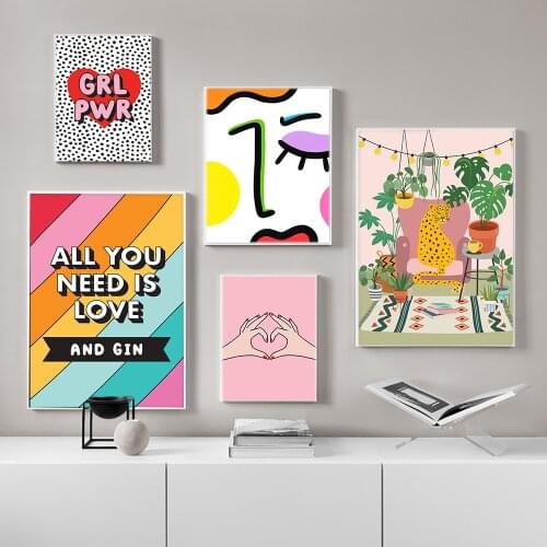 Girl Power Colourful Quote Art Prints Abstract Face Spotted Canvas Poster Home Decor Living Room Nordic Wall Unframed Painting