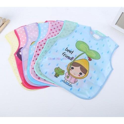 DHL 100pcs Cute Cartoon Baby Bibs Waterproof Infant Eating Children Drawing Apron Baby Self Feeding Bib