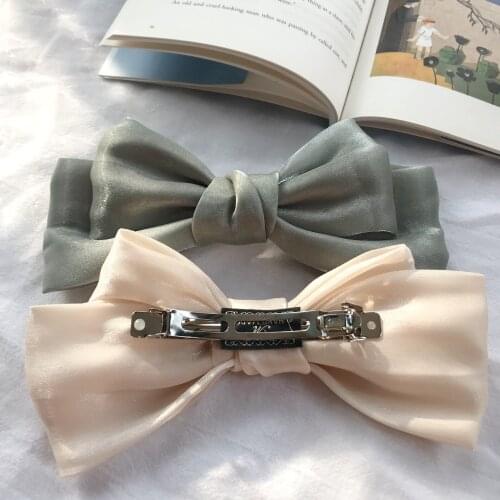 Korean Style Double Big Bow Ribbon Hairpins For Women Multicolor Net Yarn Summer Ponytail Clip Lady Temperament Headwear