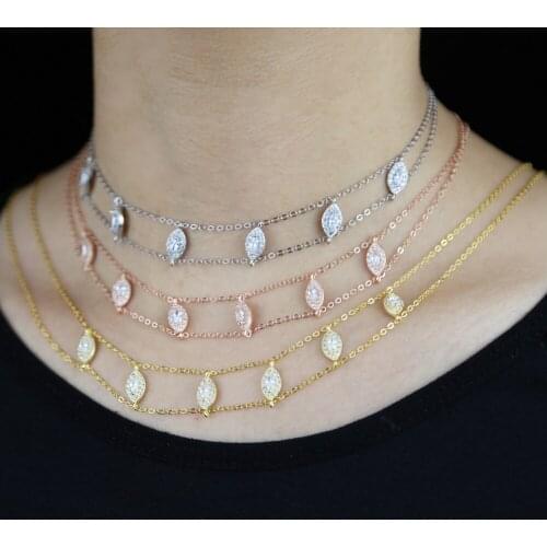 Double Chain Link Choker Necklaces 100% 925 Sterling Silver For Women Luxury Bridal wedding Jewelry AAA+ Tear Drop Cz Chocker