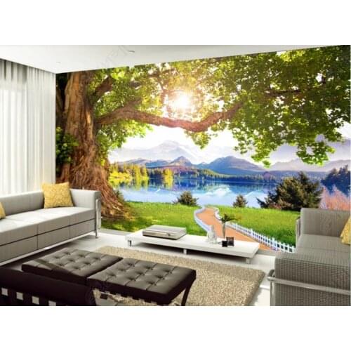 Custom photo wallpaper for walls 3 d mural Beautiful pastoral scenery mural landscape big tree background wall paper home decor