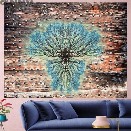 Retro wood Tapestry hippie Wall Hanging personality Pop style blue tree goblen Home Decor Art Farmhouse Wall Carpet wall towel
