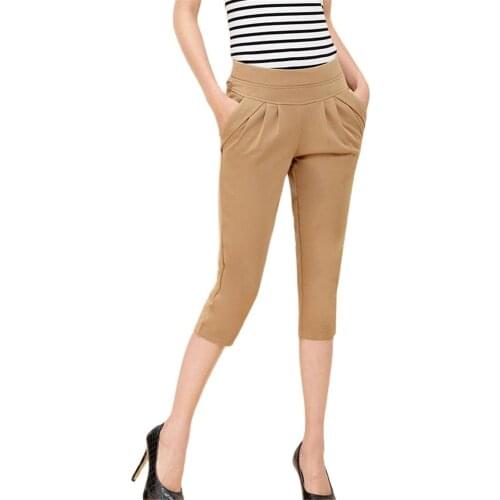 Hot Sale Womens Plus Size Cotton Summer Candycolored Casual Short Harem Pants Waist Capris Loose Elastic Waist Patchwork Pants