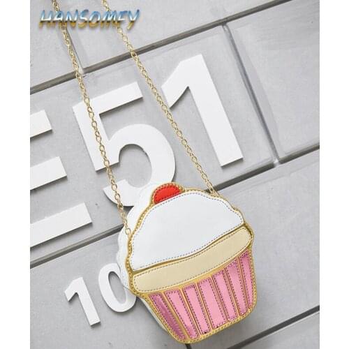 HANSOMFY Cute Cartoon Women Ice cream Cupcake Mini Bags PU Leather Small Chain Clutch Crossbody Girl Shoulder Messenger LZ-20