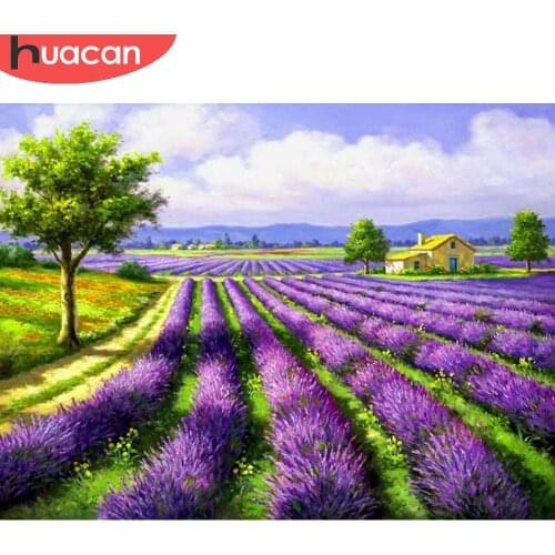HUACAN 5D Full Square Round Diamond Painting Flower Diamond Embroidery Lavender Rhinestones Pictures Crafts Kit
