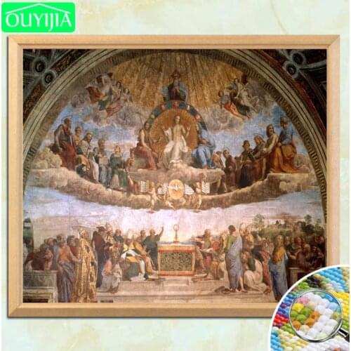 Raphael Famous Painting "disputation of the holy sacrament" 5D DIY Diamond Painting Full Square Diamond Embroidery Decor Picture
