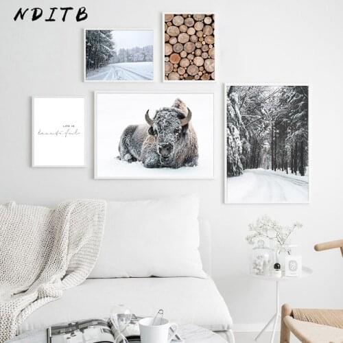 Winter Landscape Pictures Scandinavian Posters Nordic Forest Scenery Wall Art Canvas Prints Painting Modern Home Room Decoration