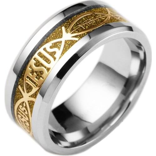 JESUS Christan Ring Fish Shape Rings 8mm Wide Titanium Steel Yoga Fish Type Band Lovely Jewelry Finding Accessories