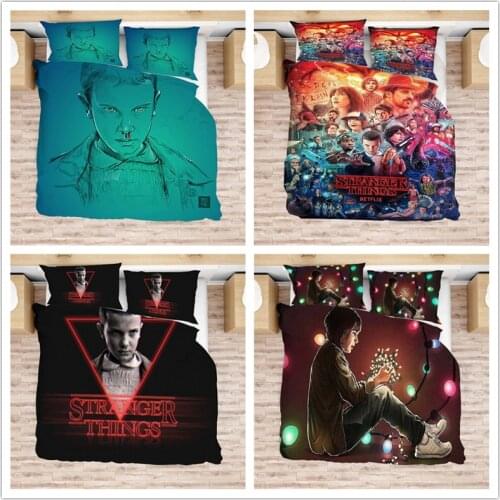 Horror Movie Stranger Things 3D Printed Bedding Set Science Fiction Movie Duvet Cover with Pillowcase Bed Linens for Young Adult