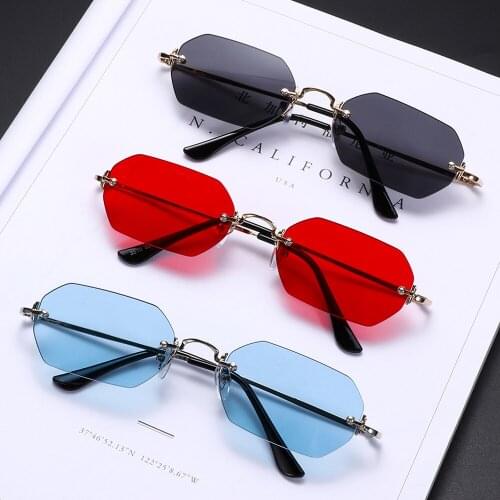 Small Square Rimless Sunglasses for Women Men Retro Polygon Gradient Sun Glasses Vintage Lady Summer Cycling Eyewear UV400