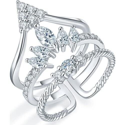 Fashion Elegant Three Layers Zircon Crown Rings for Women Party Jewelry Gifts