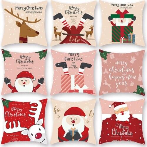 Merry Christmas Pillows Cover Santa Claus Elk Cushion Cover Christmas Decoration For Home Christmas Ornament Pillowcase New Year