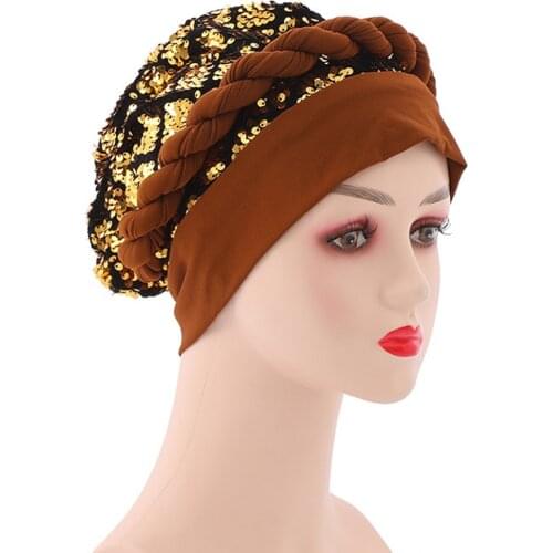 Latest African Auto Geles Aso Oke Headtie Already Made Headties Shinning Sequins Turban Cap For Women Ready Female Head Wraps