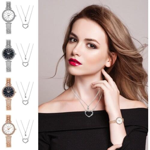 Wholesale Business Casual Quartz Watch With Necklace Ladies Jewelry Gift Combination