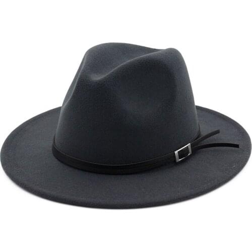 Autumn Elegant Unisex Classic Belt Buckle Decor Women Wool Felt Fedora Wide Brim Jazz Hats Ladies Carnival Fascinator Hats HF88