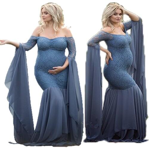 Maternity Dresses For Photo Shoot Mermaid Ruffle Pregnancy Dress Off Shoulder Maxi Maternity Photography Props Maternity Gown