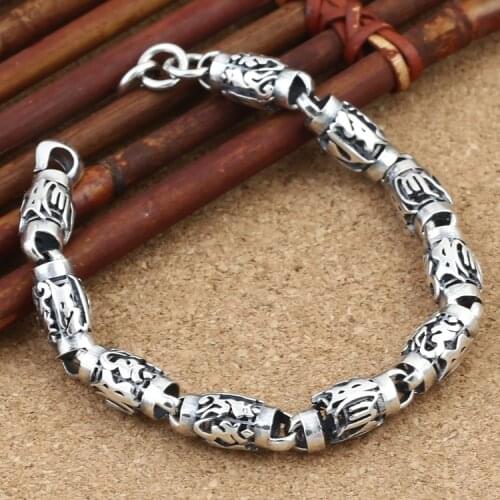 Handmade 925 Siilver Tibetan OM Mantra Bracelet Vintage Sterling Silver Tibetan OM Chain Bracelet Pure Silver Tibetan Bracelet