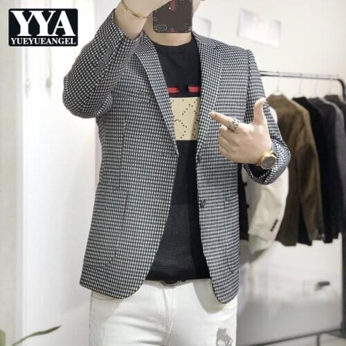2021 Spring Autumn Mens Plaid Casual Suits Slim Korean Style Business Concise Long Sleeve Single Breasted Male Fashion Outerwear