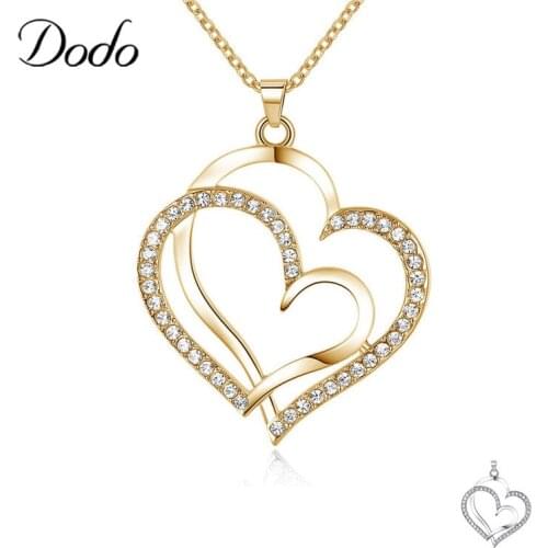 Top Quality AAA Austrian Crystal Necklace Rhinestone Double Heart Pendant Necklace Sweater Chain Charm Women Fashion Jewelry N18