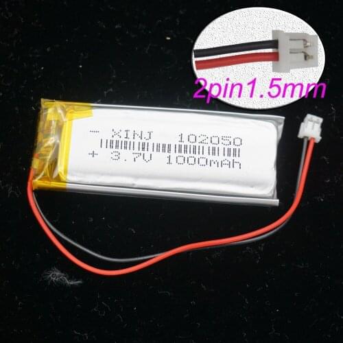 XINJ 3.7V 1000mAh Li Po Polymer Battery 2pin JST-PH 1.5mm plug 102050 For GPS Sat Nav DVR DVC Camera Driving recorder mp4 Lights