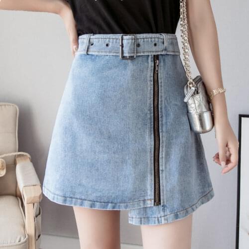 Women clothing denim fabric washed skirts A-line high waist slim fit women skirts cowboy zipper vintage college girl skirts