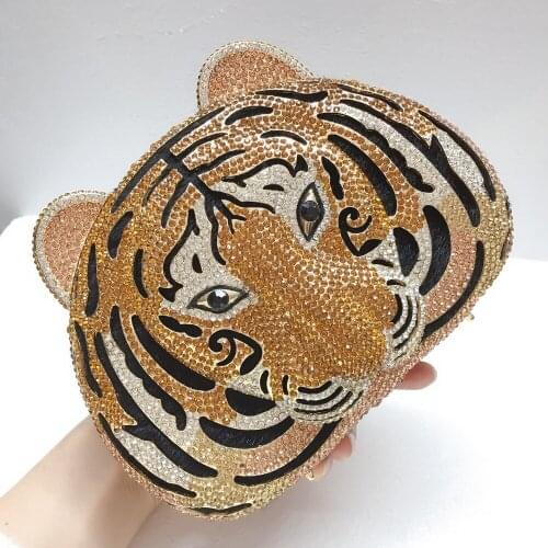 Bee In Fly Tiger Face Rhinestone Women Handbags Crystal Bag Evening Metal Clutches Purse Hollow Out Diamond Wedding Clutch