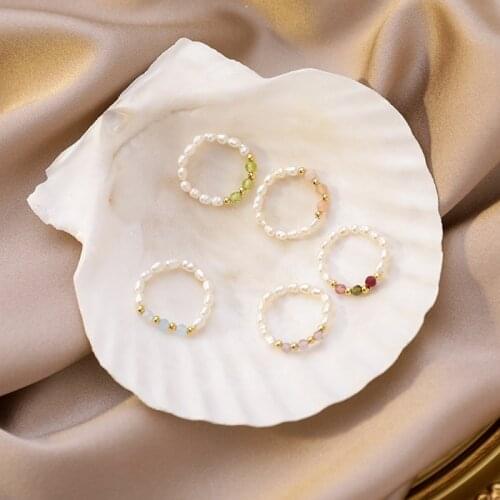 2021 Hot Multi Beaded Pearl Rings Natural Freshwater Pearl Geometric Rings for Women Elastic Adjustable Size Ring Party Jewelry