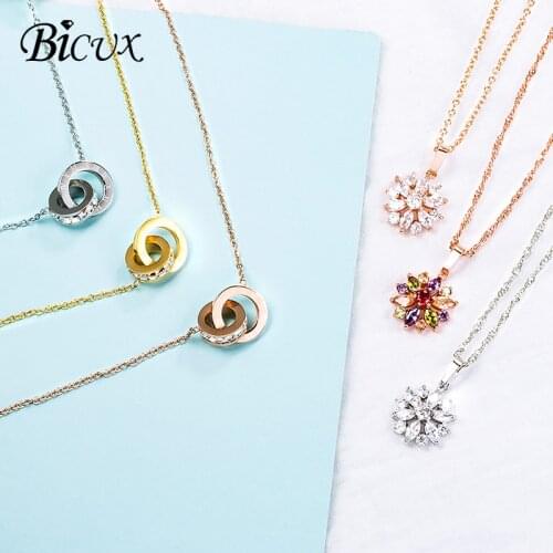 BICUX Stainless Steel Rose Gold Silver Color Crystal Chains Necklaces 2019 for Women Vintage Roman Necklace Fashion Jewelry