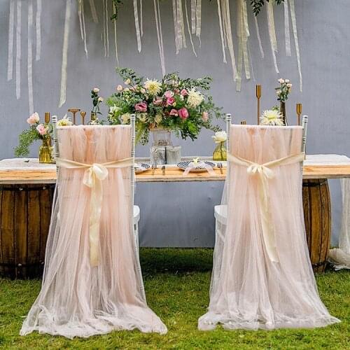 1PC Long Mesh Chair Back Cover Wedding Banquet Hotel Christmas Party Chair Skirt Decor Dining Chair Cover Decoration