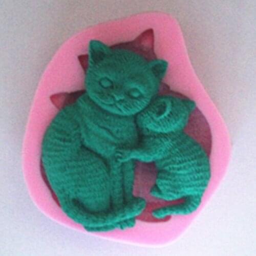 Cat and Cat Mom Shape Fondant 3d Molds, Silicone Mold ,Soap, Candle Moulds
