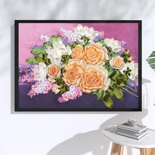 3D Ribbon Embroidery Kit ,Flower Embroidery Set, Needlework, Cross Stitch kits, Embroidery for Beginner, DIY Art Sewing Craft