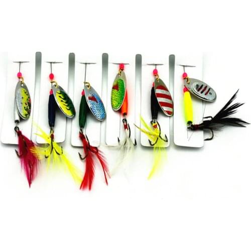 6Pcs/Lot Wobbler Metal False Fly Fishing Lures Spoon Noise Sequin Paillette Carp Hard Feather Artificial Spinner Bait Jig ZL6354