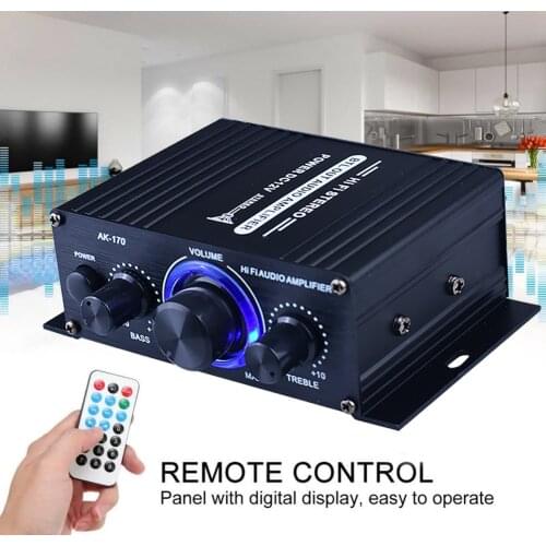 AK-170 Bluetooth-compatible Home Car Amplifiers 2 Channel Surround Sound USB Remote Control Mini HIFI Digital Amplifier Stereo
