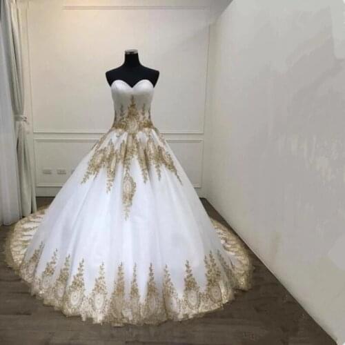 ANGELSBRIDEP Sweetheart Ball Gown Wedding Dresses Vestido De Noiva Unique Gold Applique Court Train Formal Bride Dress Plus Size