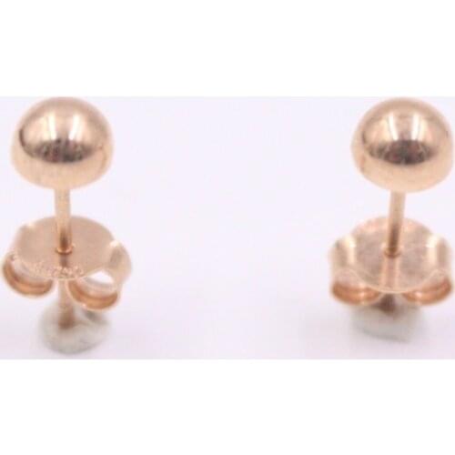 Au750 Real 18k Rose Gold Earrings Luck Smooth Half Ball Stud Earrings 0.9-1.2g 15x5mm For Women