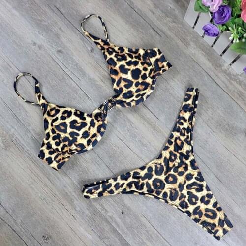 New High cut Thong Leopard Bikini Micro Bikini Push Up Biquini High Waist Swimwear Women Swimsuit Female Bathing Suit